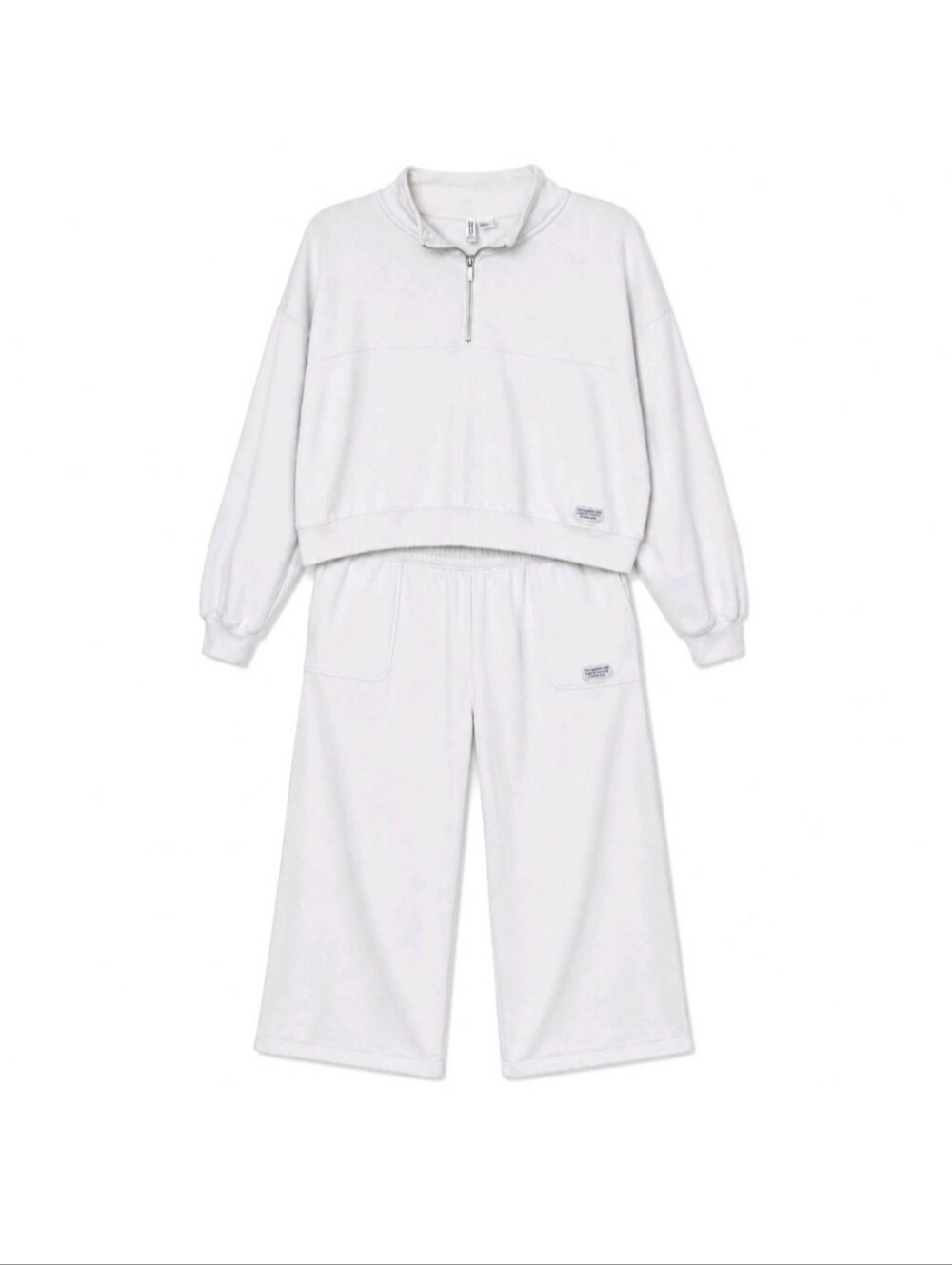H&M White Sweat Set Women's XL/M Oversized Half Zip Wide Leg